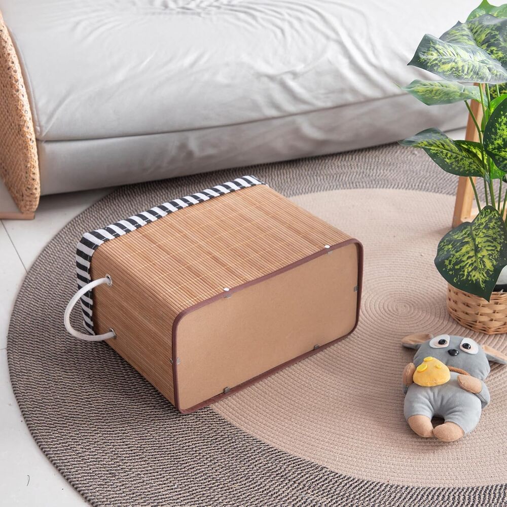2PCS Bamboo Storage Basket Fabric Lined Under Desk Organizer - Picture 7 of 9